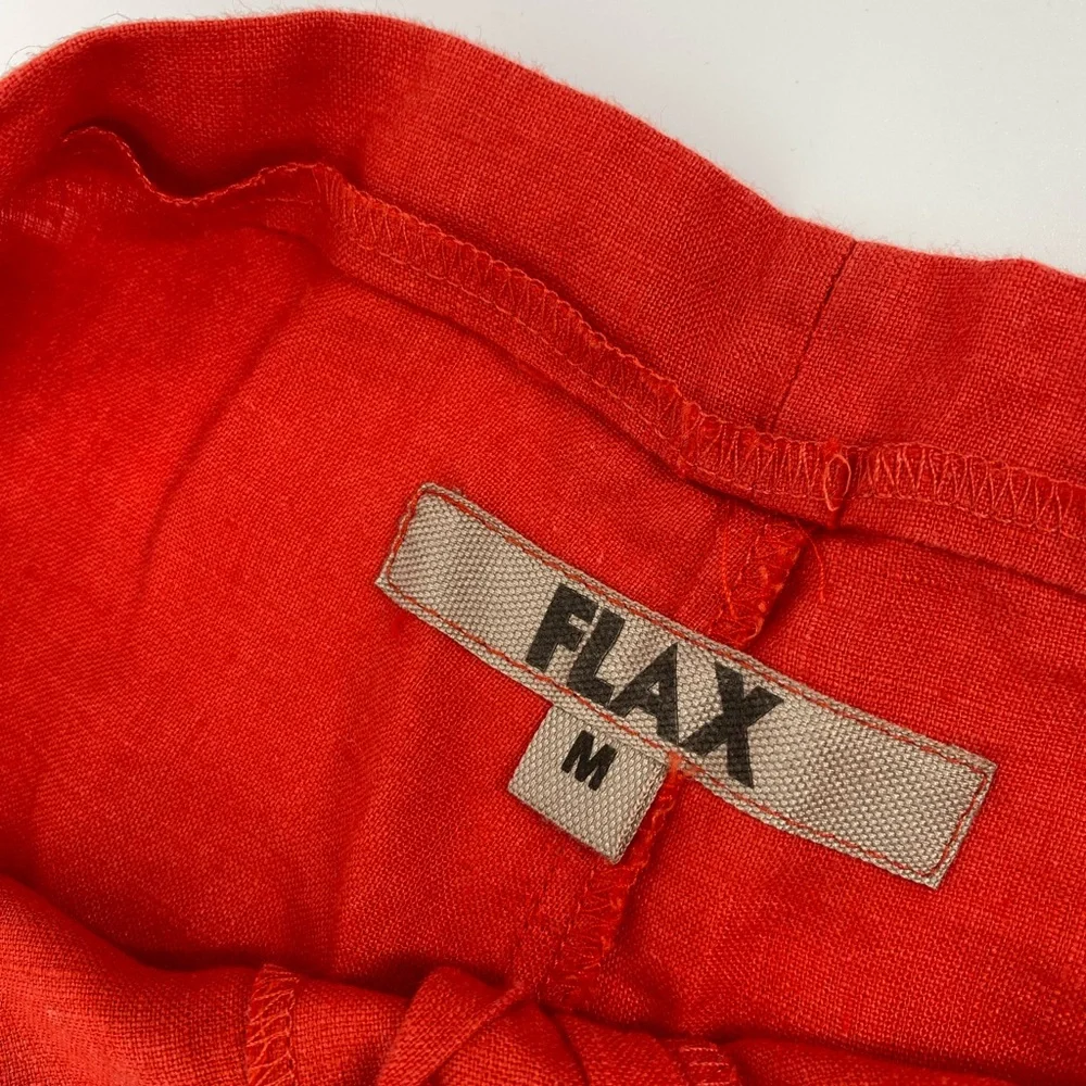 FLAX Red Linen Wide Leg Cropped Pants Size Medium - Picture 4 of 6
